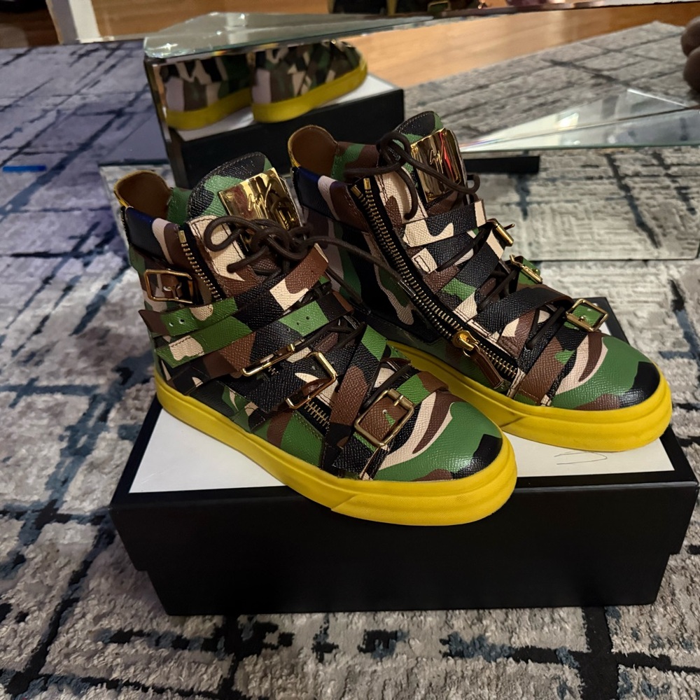 Giuseppe Zanotti Camouflage Sneakers with Gold Accents
